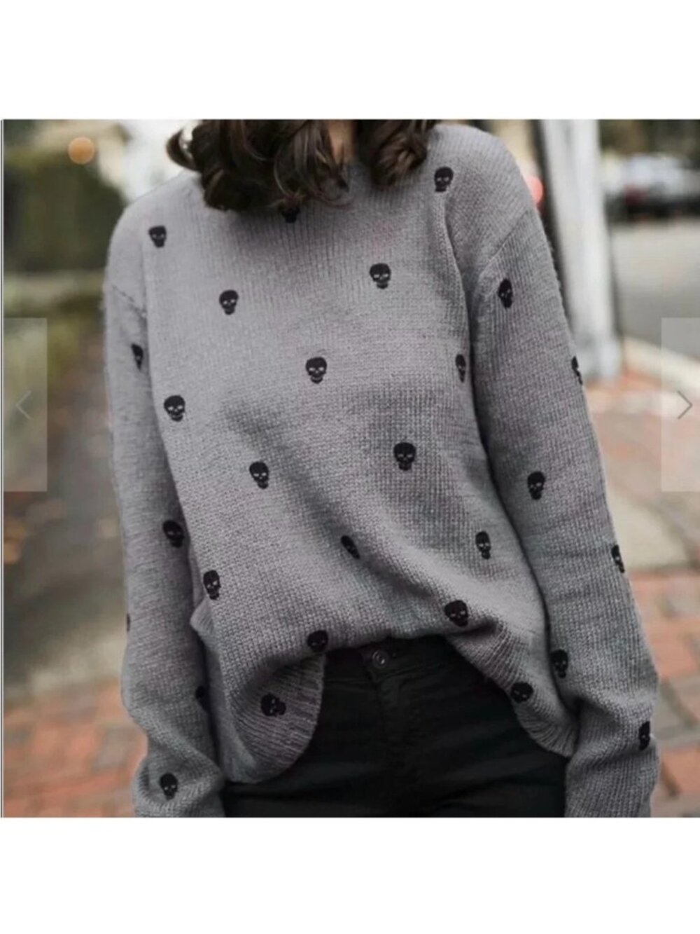 Wooden Ships Mini Skull Oversized Pullover Knit Sweater Size S/M Acrylic Blend